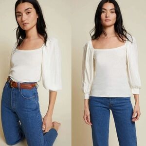 NATION LTD Dallyce Romantic off white tee balloon sleeves size small